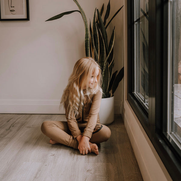 Baby / Kids 2-way zip Bamboo Romper -Sand with black zipper -Paddle your own canoe