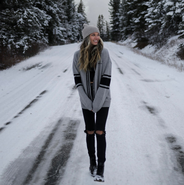 Dockside Knit Cardi -  Grey with Black Paddles