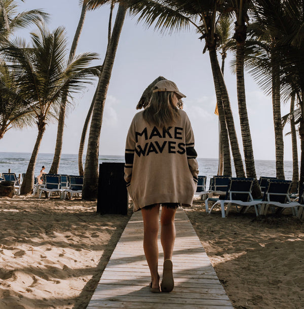 Make Waves Knit Cardi- Sand Beige & Black - 100% Cotton