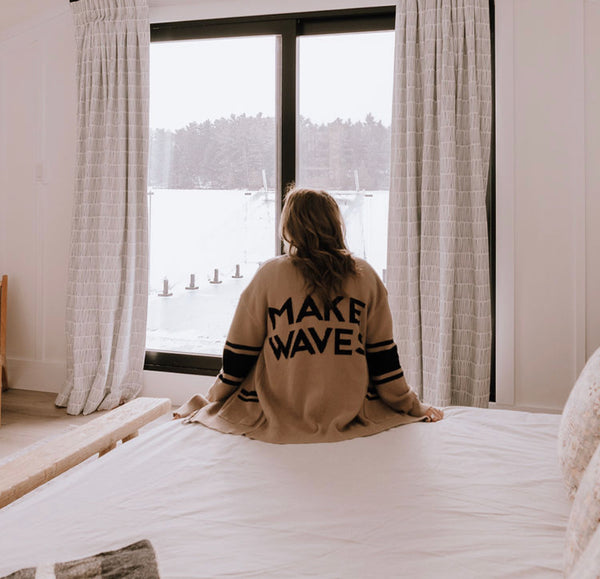 Make Waves Knit Cardi- Sand Beige & Black - 100% Cotton