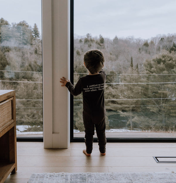 Baby / Kids 2-way zip Bamboo Romper -walnut brown with black zipper -Paddle your own canoe