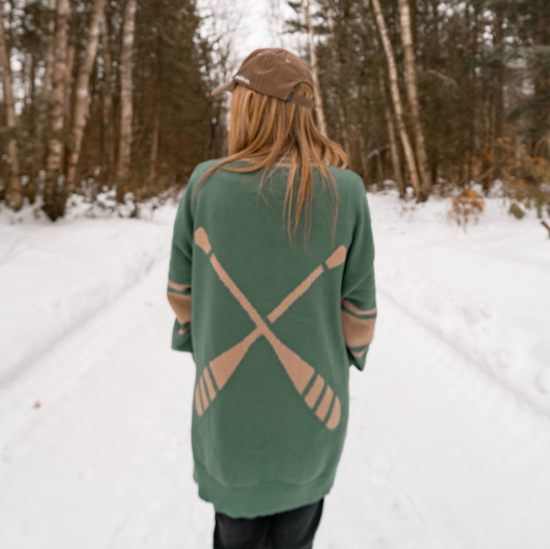 Dockside Knit Cardi -  Hunter Green with Sand Paddles