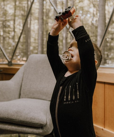 Baby / Kids 2-way zip Bamboo Romper -black with sand zipper -Paddle your own canoe