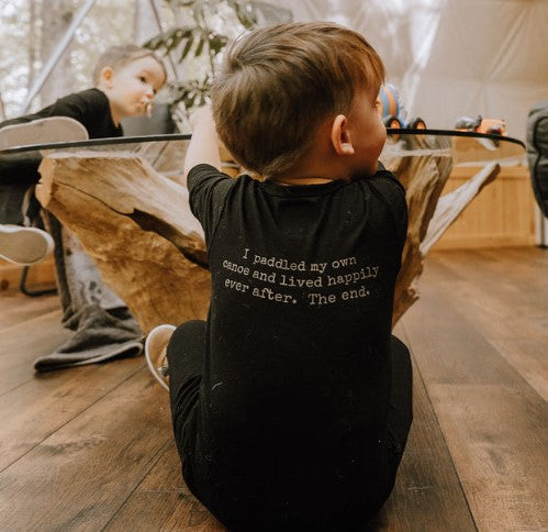 Baby / Kids 2-way zip Bamboo Romper -black with sand zipper -Paddle your own canoe