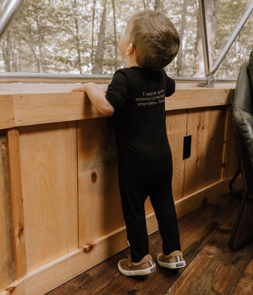 Baby / Kids 2-way zip Bamboo Romper -black with sand zipper -Paddle your own canoe