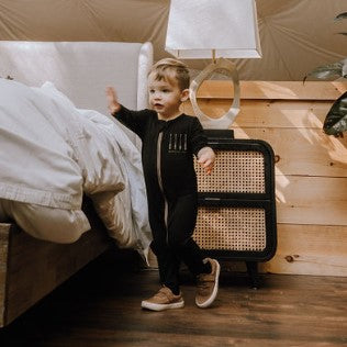 Baby / Kids 2-way zip Bamboo Romper -black with sand zipper -Paddle your own canoe