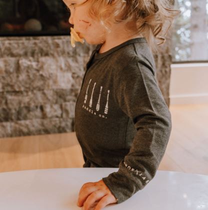 Baby / Kids 2-way zip Bamboo Romper -Charcoal with black zipper -Paddle your own canoe