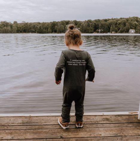 Baby / Kids 2-way zip Bamboo Romper -Charcoal with black zipper -Paddle your own canoe