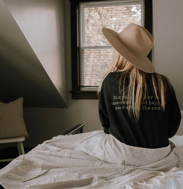 Women's Drop Shoulder Waffle Long Sleeve - Black