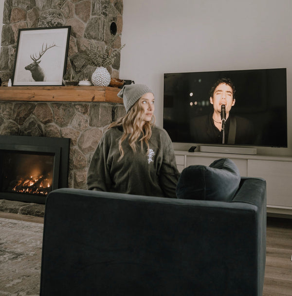 Women's Drop Shoulder Waffle - Medium / Dark Grey with White Tree Embroidery - Medium Grey