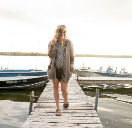 Dockside Knit Cardi - Beech wood brown / grey with black paddles