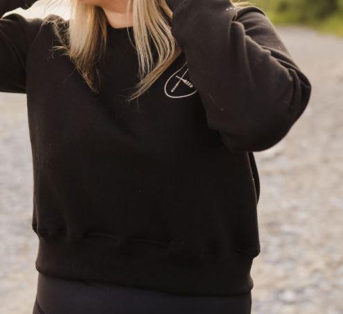 Adult Woman's Paddle On Crop Crew Sweater - Black