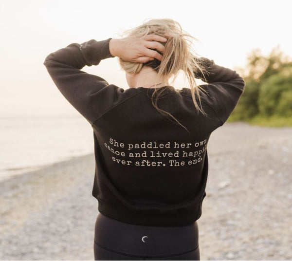 Adult Woman's Paddle On Crop Crew Sweater - Black