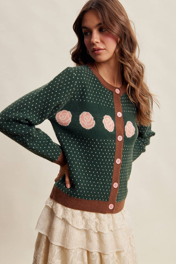 Rose Motif Knit Cardigan
