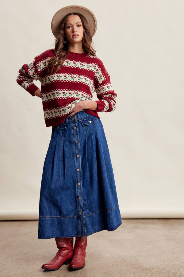 Floral Fair Isle Knit Sweater
