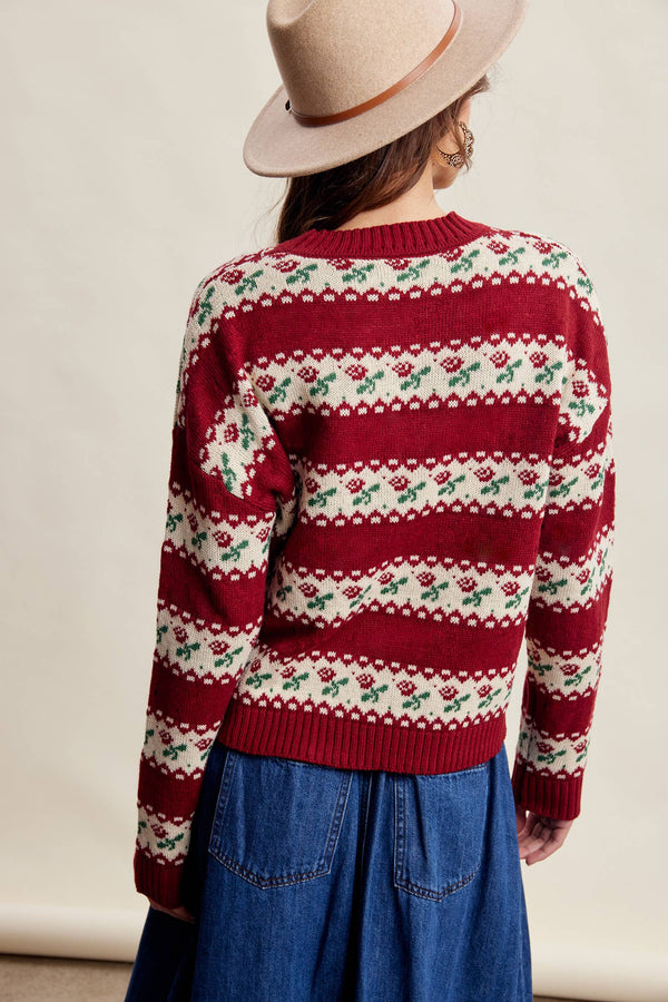Floral Fair Isle Knit Sweater