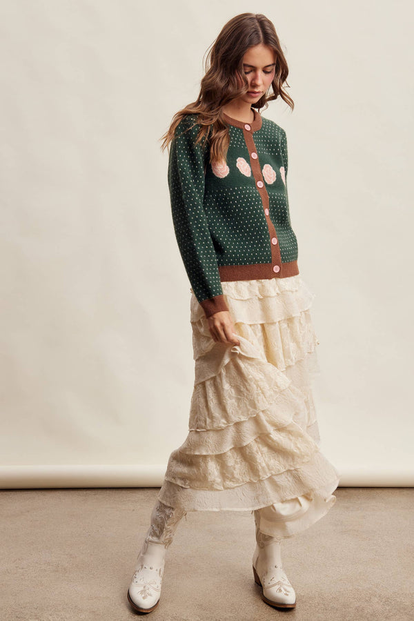Rose Motif Knit Cardigan