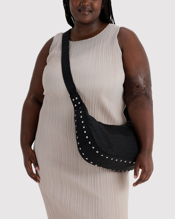 Medium Crescent Nylon Bag - Black Studs