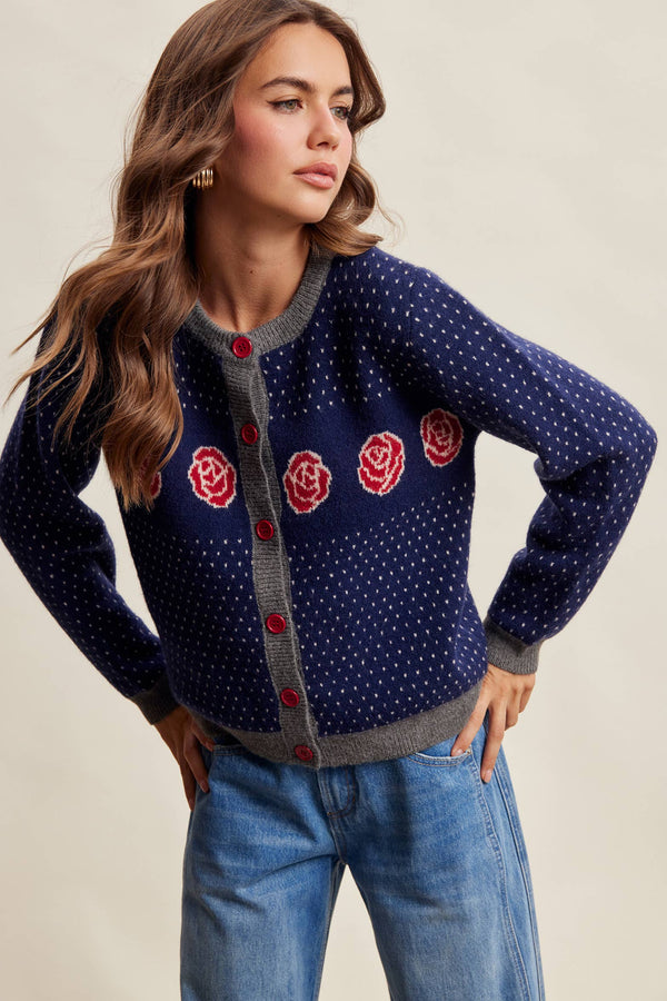 Rose Motif Knit Cardigan