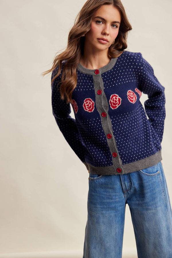 Rose Motif Knit Cardigan