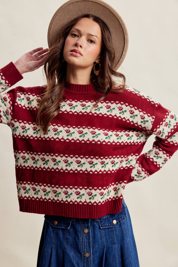 Floral Fair Isle Knit Sweater