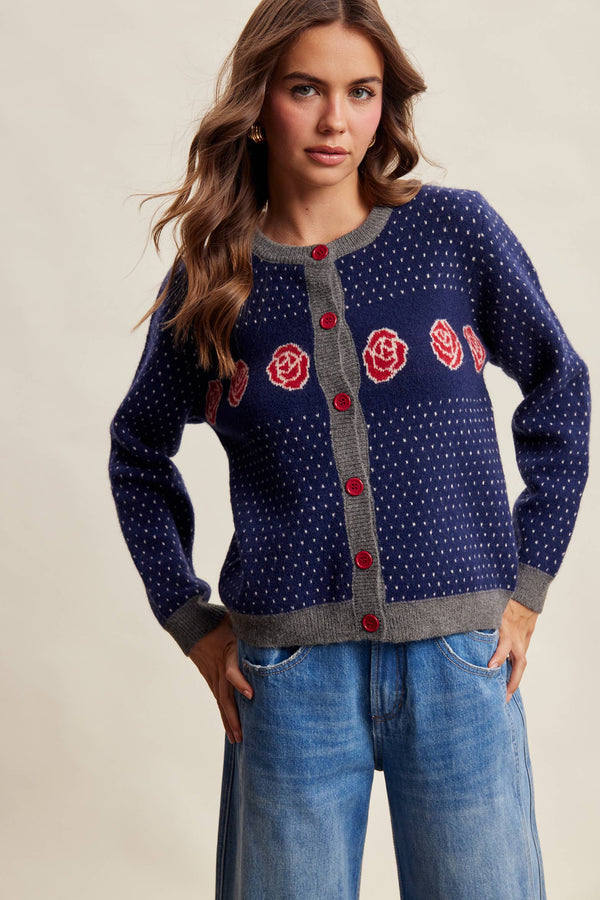 Rose Motif Knit Cardigan