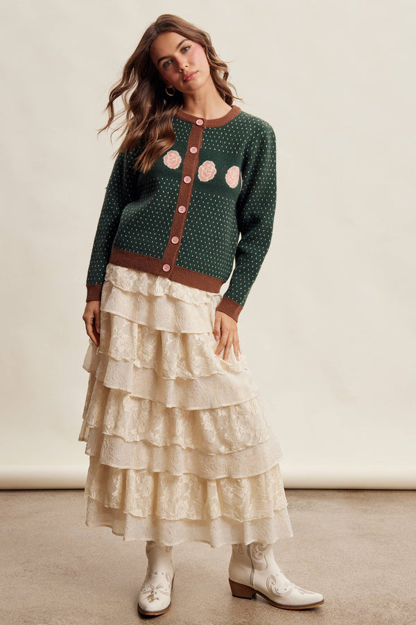 Rose Motif Knit Cardigan