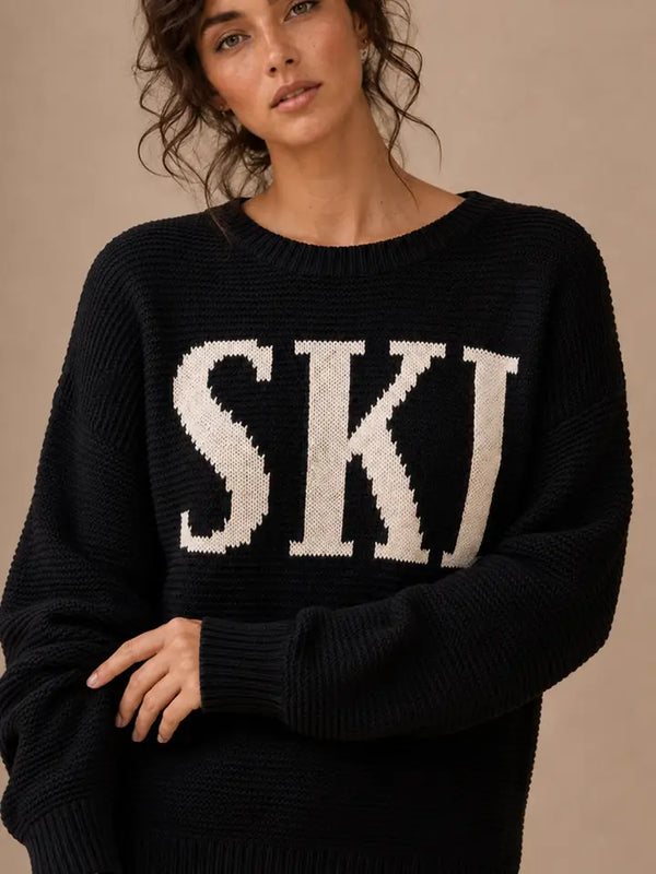SKI Knit Sweater - Black / White Lettering