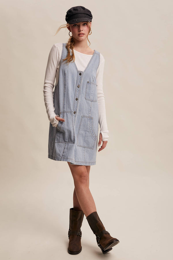 Striped Denim Button-Front Mini Dress