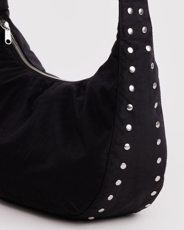 Medium Crescent Nylon Bag - Black Studs