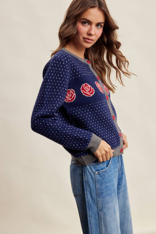 Rose Motif Knit Cardigan