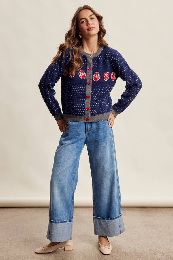Rose Motif Knit Cardigan