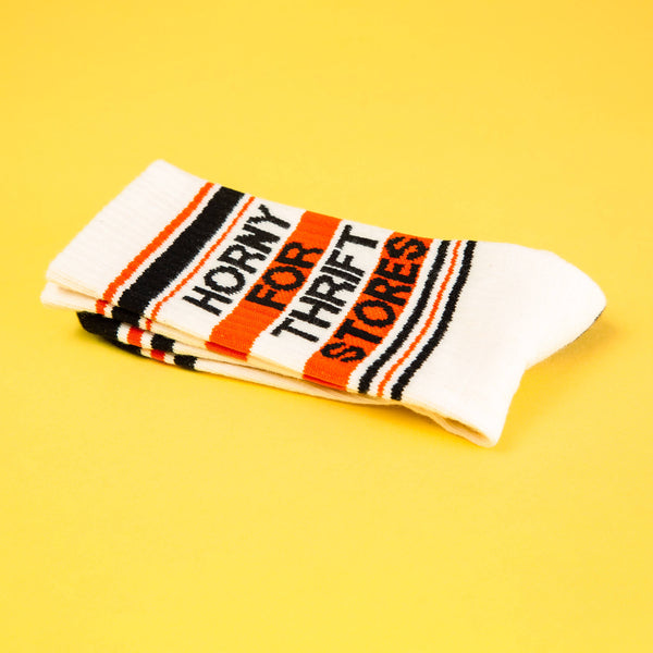 Horny For Thrift Stores Gym Crew Socks