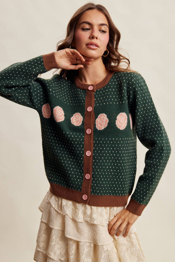 Rose Motif Knit Cardigan