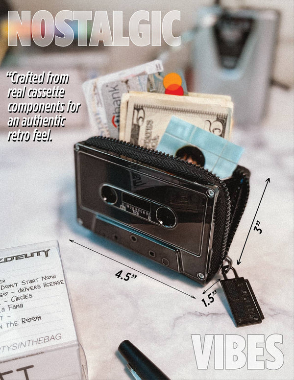 Retro Cassette Wallet | 80s Card Holder Coin Purse | Black