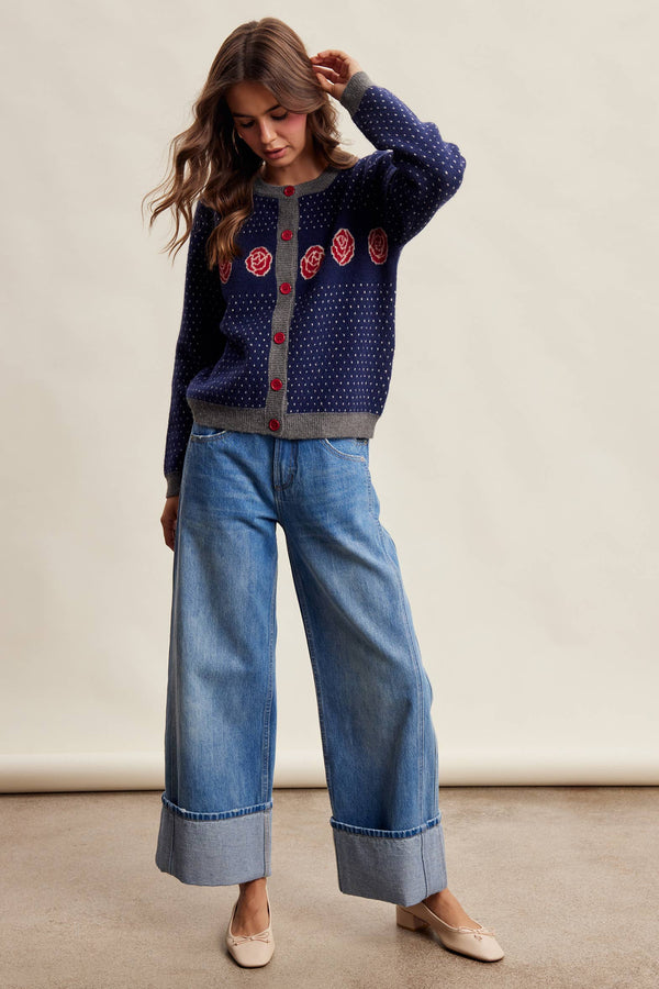 Rose Motif Knit Cardigan