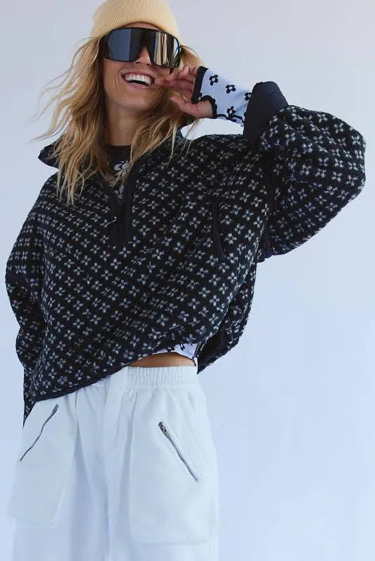 Free People Mountain High Printed Half Zip Fleece - Birdseye