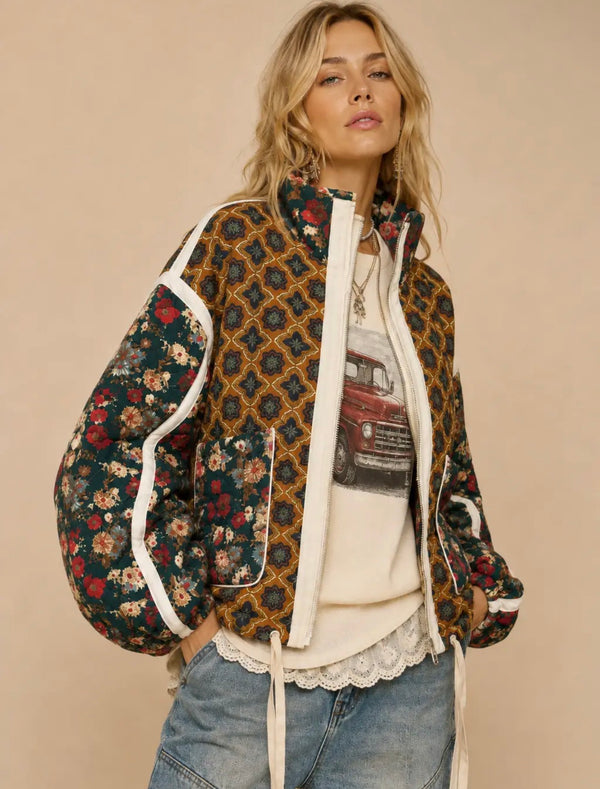 Vintage Inspired Quilted Bomber Jacket