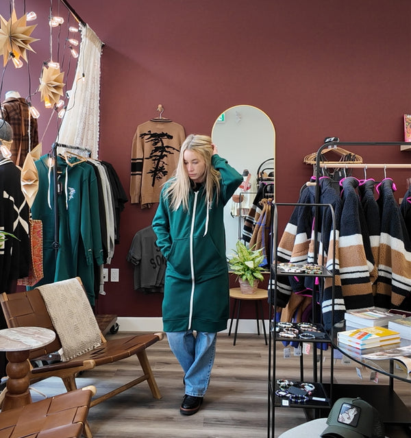 The Dockside Long Zip Hoodie - Emerald Green  - She paddled her own canoe.
