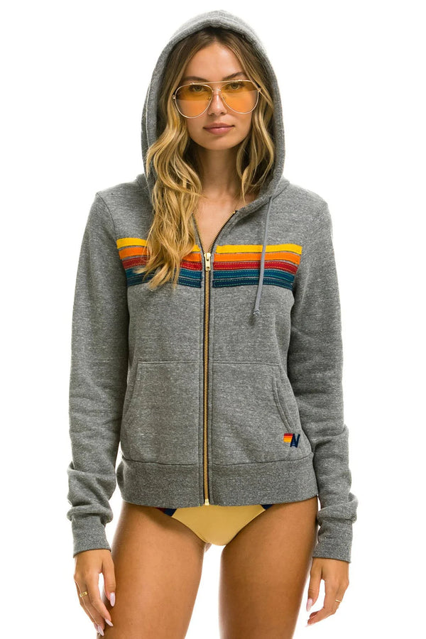 Aviator Nation -5 Stripe Zip Hoodie - Heather Grey