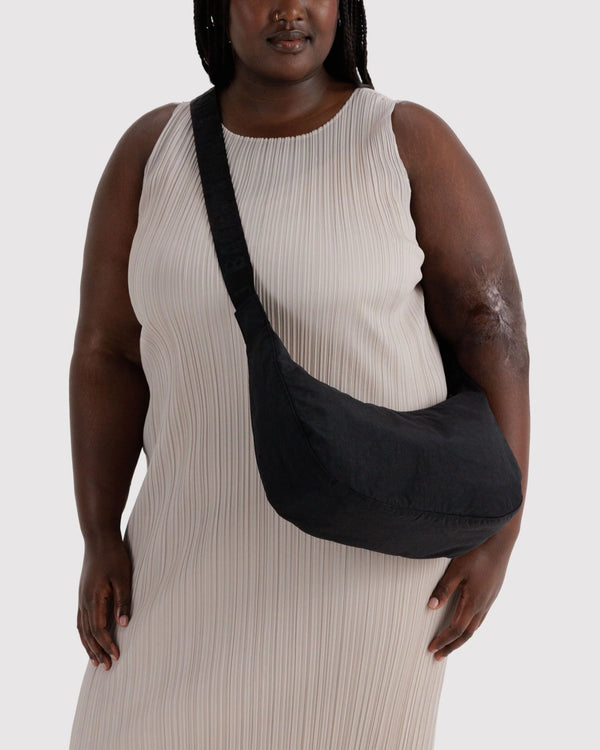 Medium Crescent Nylon Bag - Black