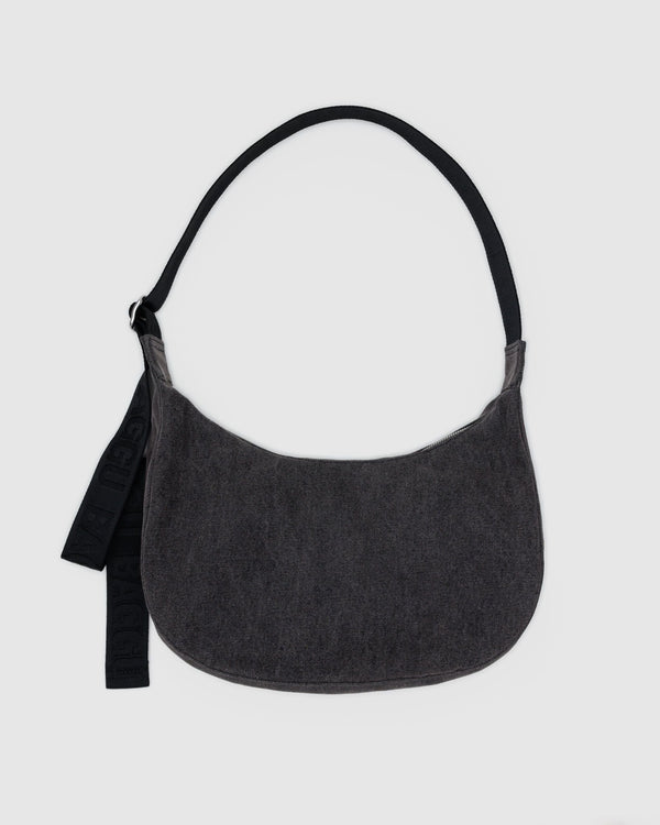 Medium Crescent Nylon Bag - Washed black denim