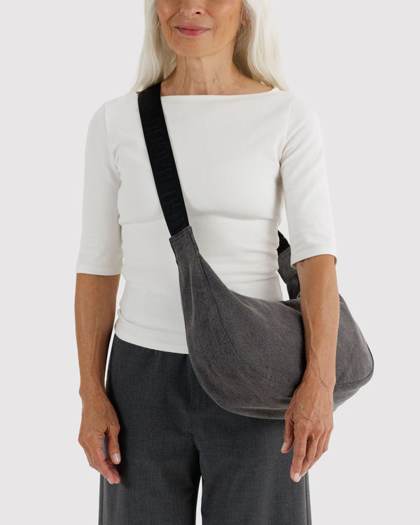 Medium Crescent Nylon Bag - Washed black denim