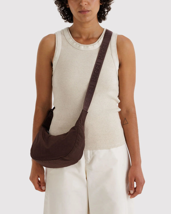 Small Crescent Nylon Bag - Coffee