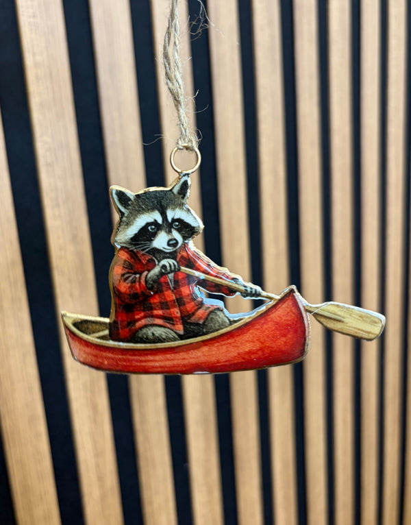 Paddling Raccoon Ornament