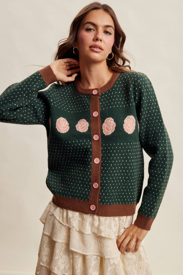 Rose Motif Knit Cardigan