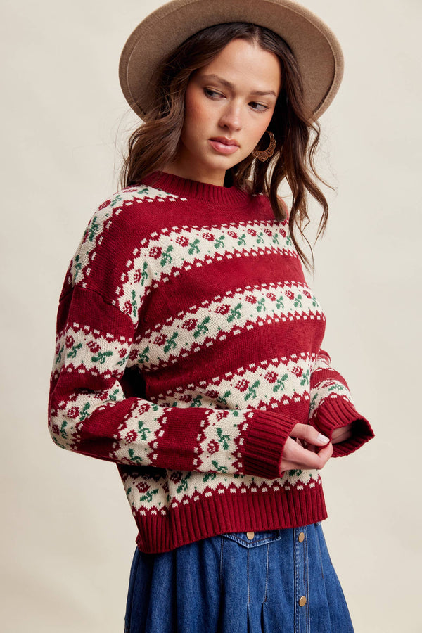 Floral Fair Isle Knit Sweater