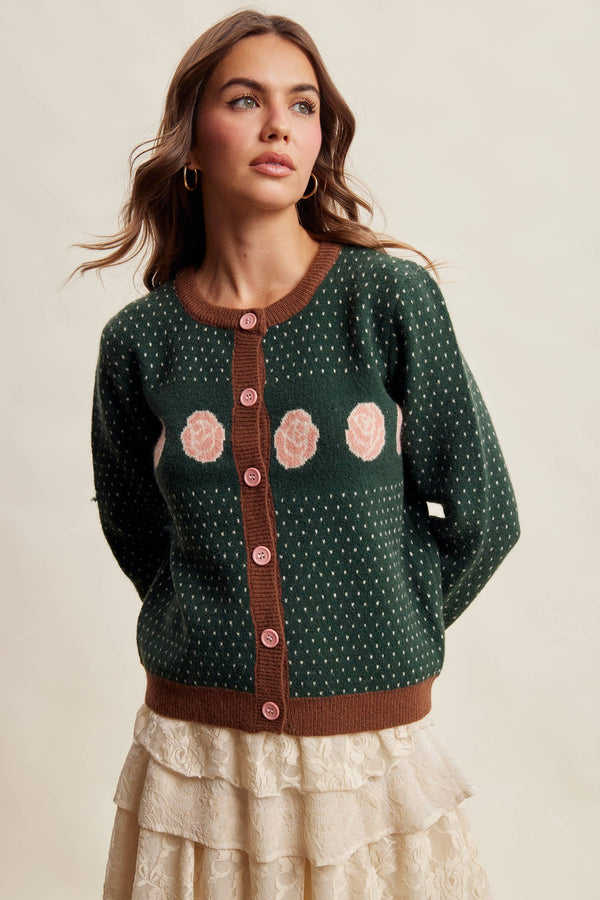 Rose Motif Knit Cardigan