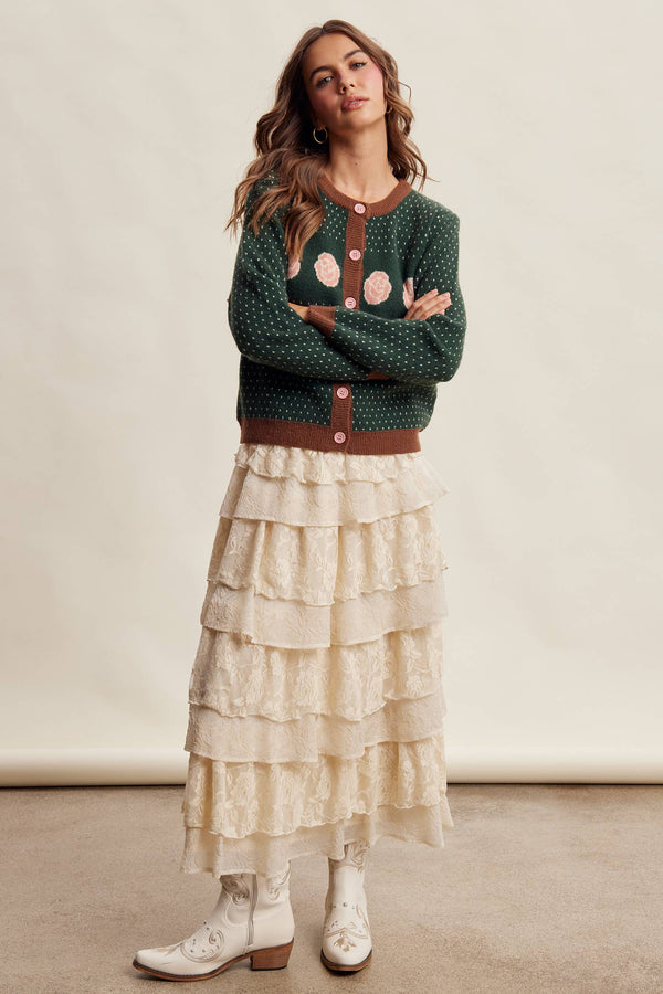 Rose Motif Knit Cardigan