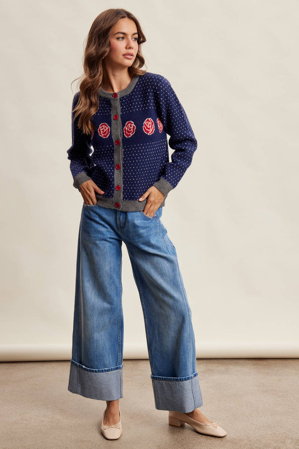 Rose Motif Knit Cardigan